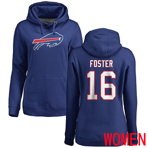 NFL Women Buffalo Bills 16 Robert Foster Royal Blue Name and Number Logo Pullover Hoodie Sweatshirt
